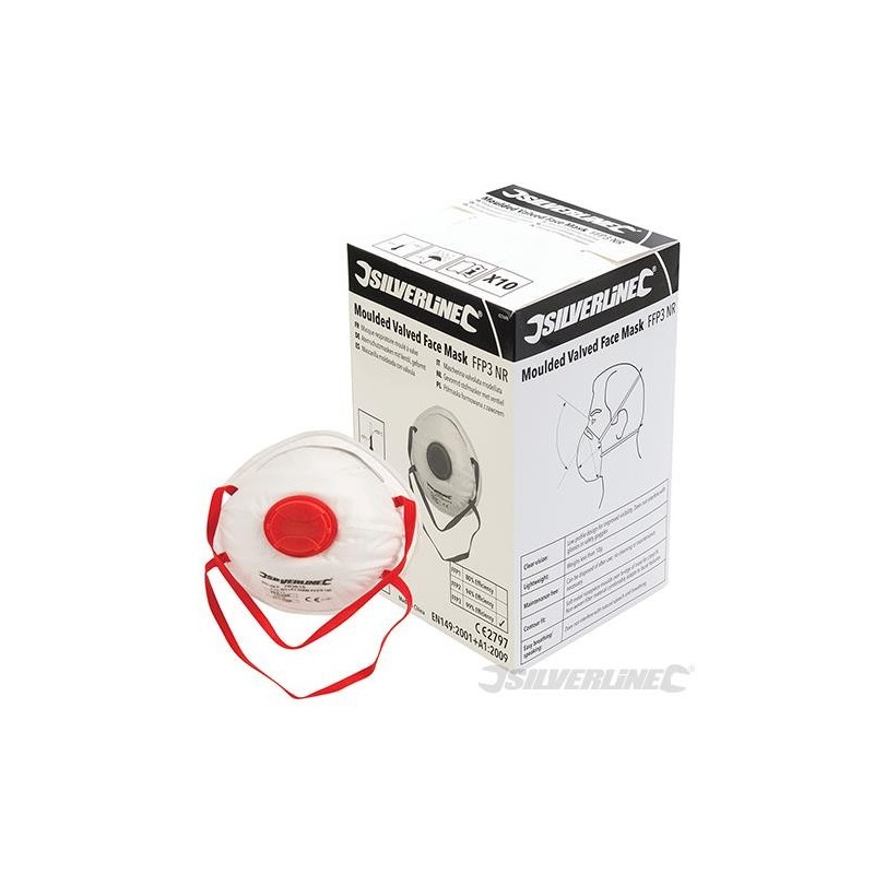 Silverline - Masques respiratoires moulés à valve FFP3 NR- présentoir 10 pcs