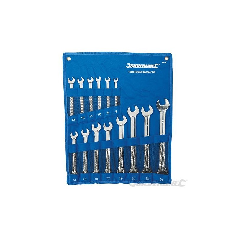 Silverline - Clés mixtes à cliquet et à tête droite- 14 pcs