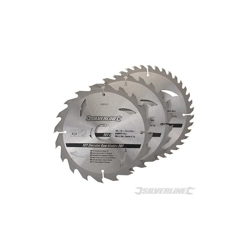 Silverline - Lot de 3 lames TCT pour scie circulaire : 20- 24 et 40 dents