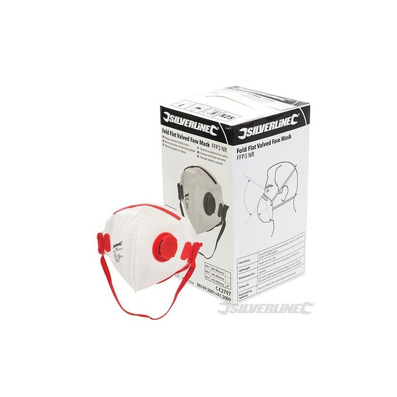 Silverline - Masques respiratoires pliables à valve FFP3 NR- présentoir 25 pcs