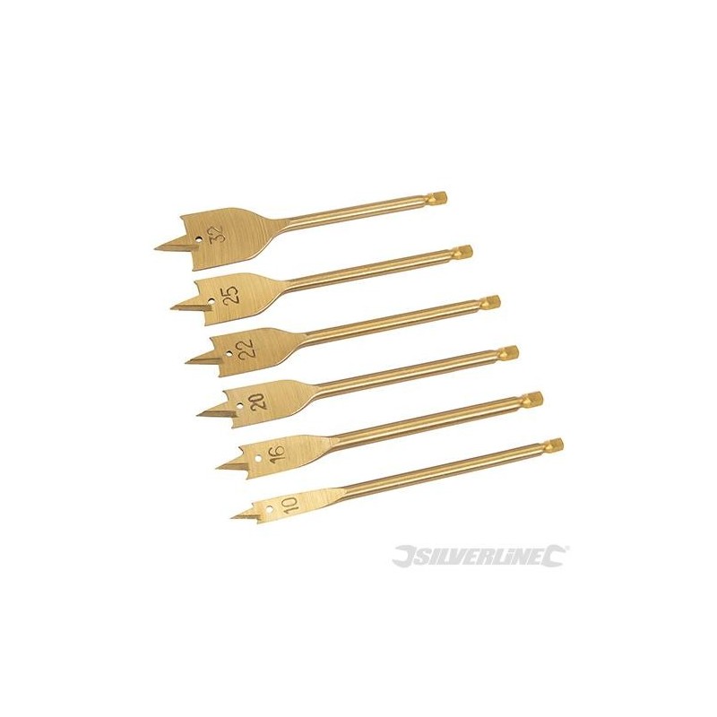 Silverline - Mèches à bois plates titanées- 6 pcs