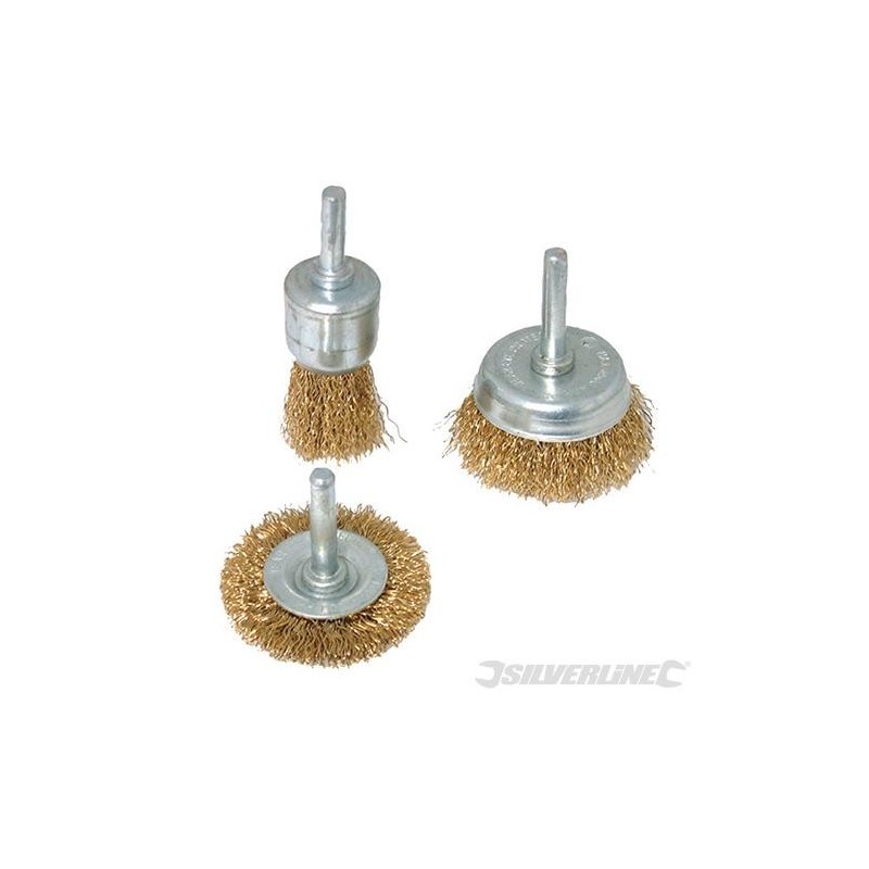 Silverline - Brosses et roues à fils d'acier laitonnés- 3 pcs