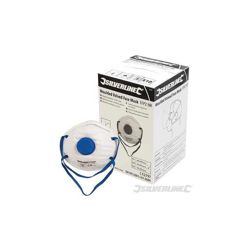 Silverline - Masques respiratoires moulés à valve FFP2 NR- 10 pcs